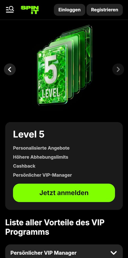 SPINiT online casino VIP programm mobile vorschau