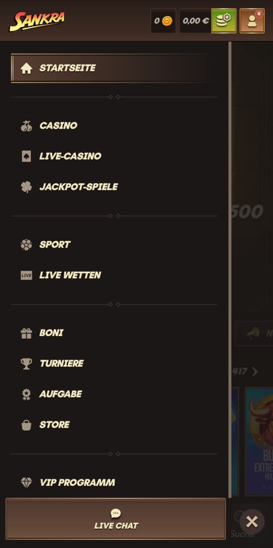 Sankra online casino seitenleistenmenu mobile vorschau