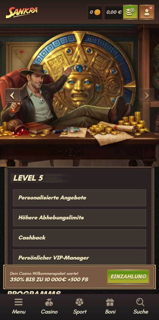 Sankra online casino VIP programm mobile vorschau