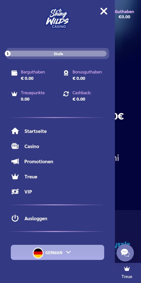 ShinyWilds online casino seitenleistenmenu mobile vorschau