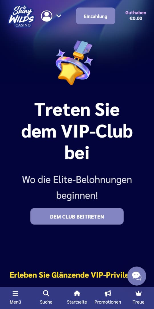 ShinyWilds online casino VIP programm mobile vorschau