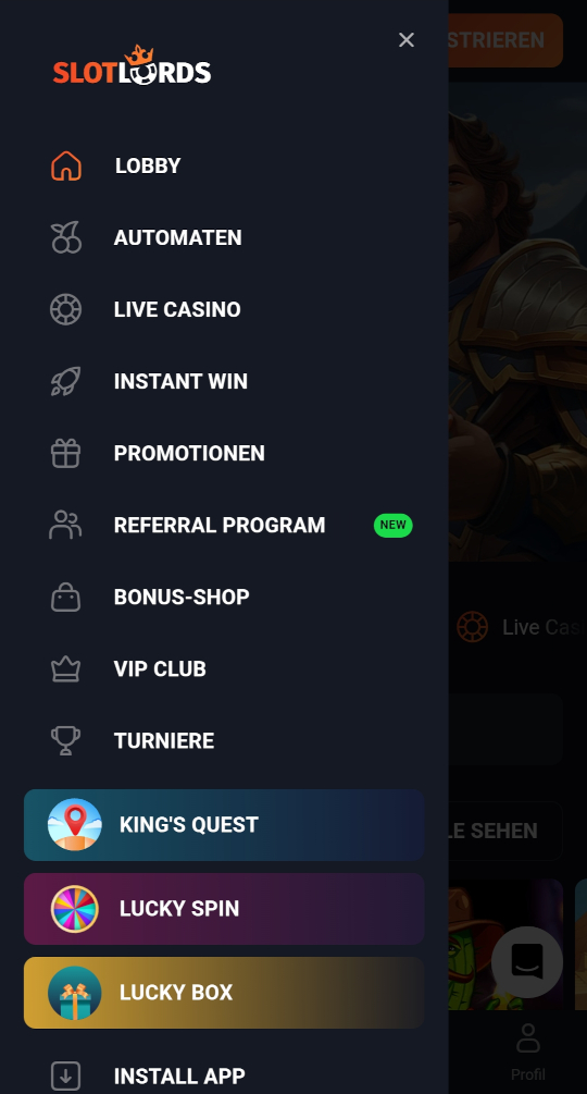 Slot Lords online casino seitenleistenmenu mobile vorschau
