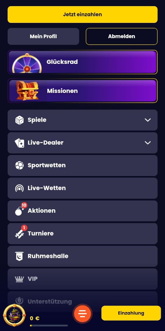 SlotsGem online casino seitenleistenmenu mobile vorschau