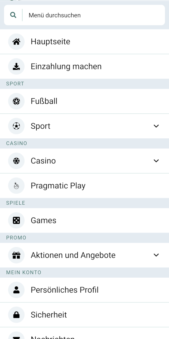 SpinBetter online casino seitenleistenmenu mobile vorschau