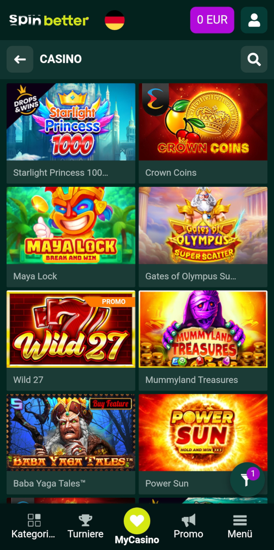 SpinBetter online casino top spielen mobile vorschau