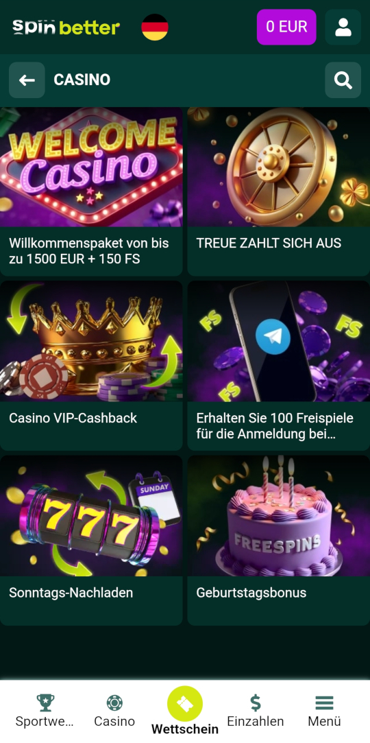SpinBetter online casino willkommensbonus mobile vorschau