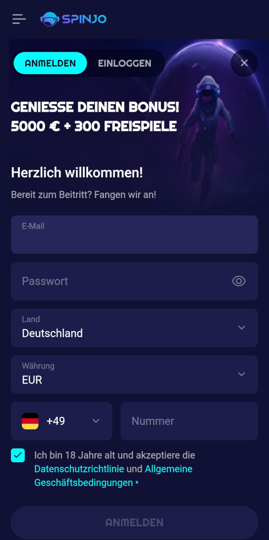 Spinjo online casino registrieren mobile vorschau