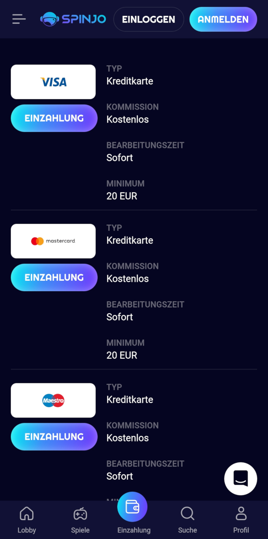 Spinjo online casino zahlungen mobile vorschau