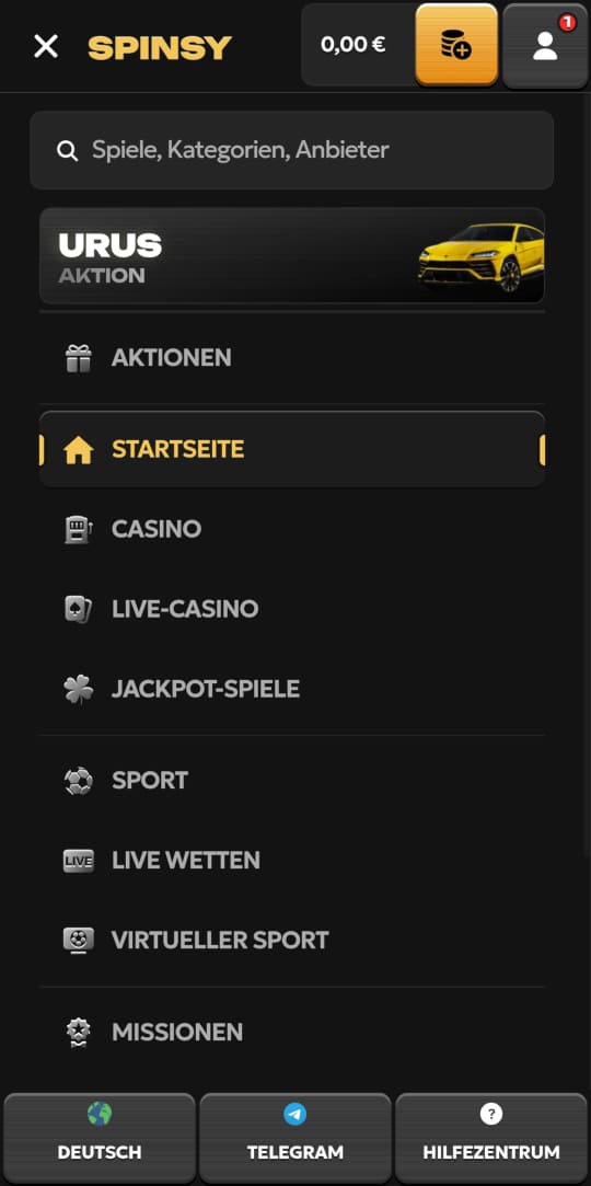 Spinsy online casino seitenleistenmenu mobile vorschau