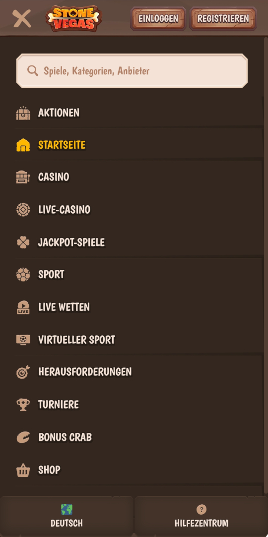 StoneVegas online casino seitenleistenmenu mobile vorschau