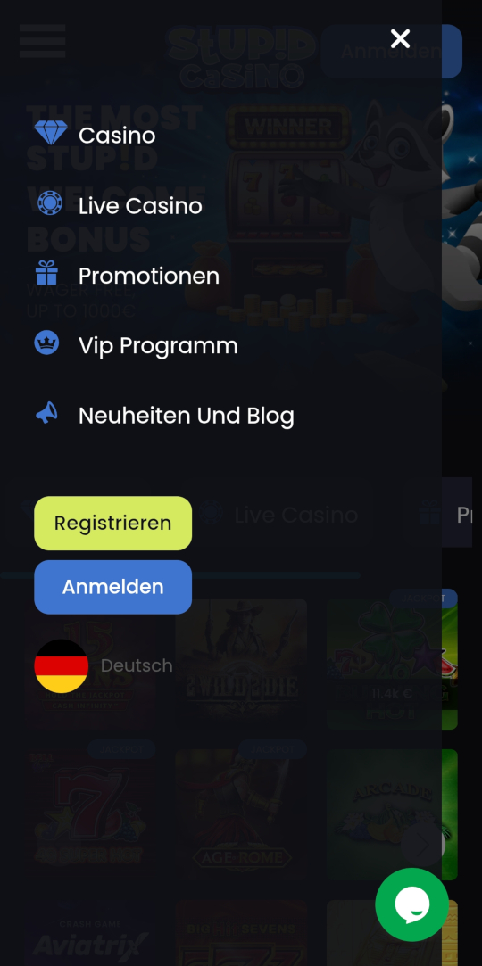 Stupid online casino seitenleistenmenu mobile vorschau