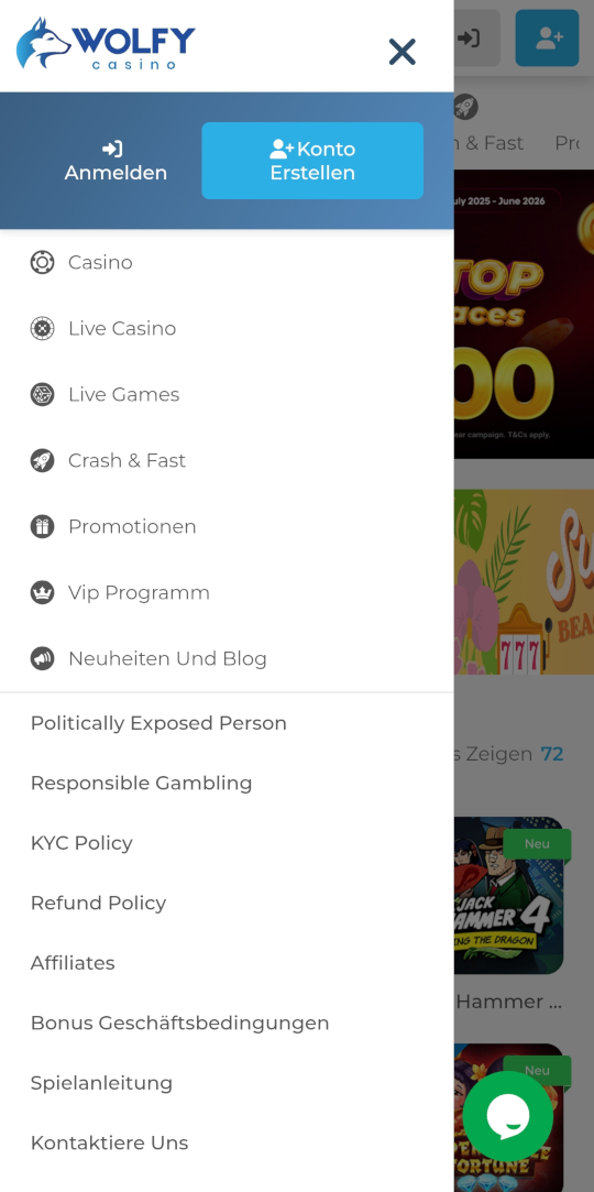 Wolfy online casino seitenleistenmenu mobile vorschau