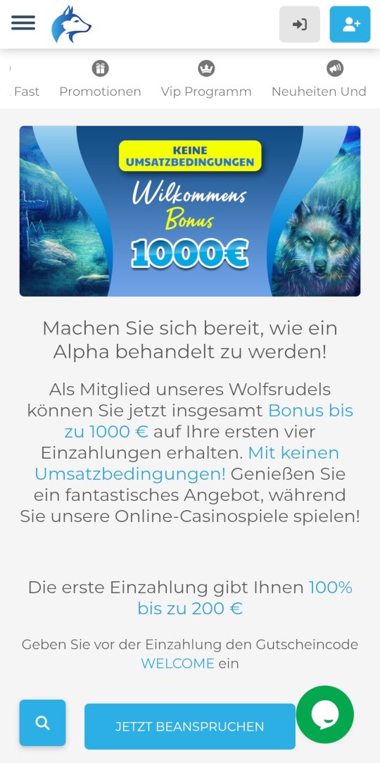Wolfy online casino willkommensbonus mobile vorschau