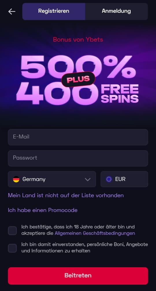 Ybets online casino registrieren mobile vorschau