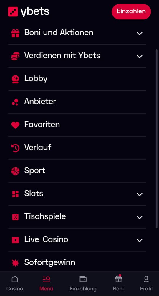 Ybets online casino seitenleistenmenu mobile vorschau
