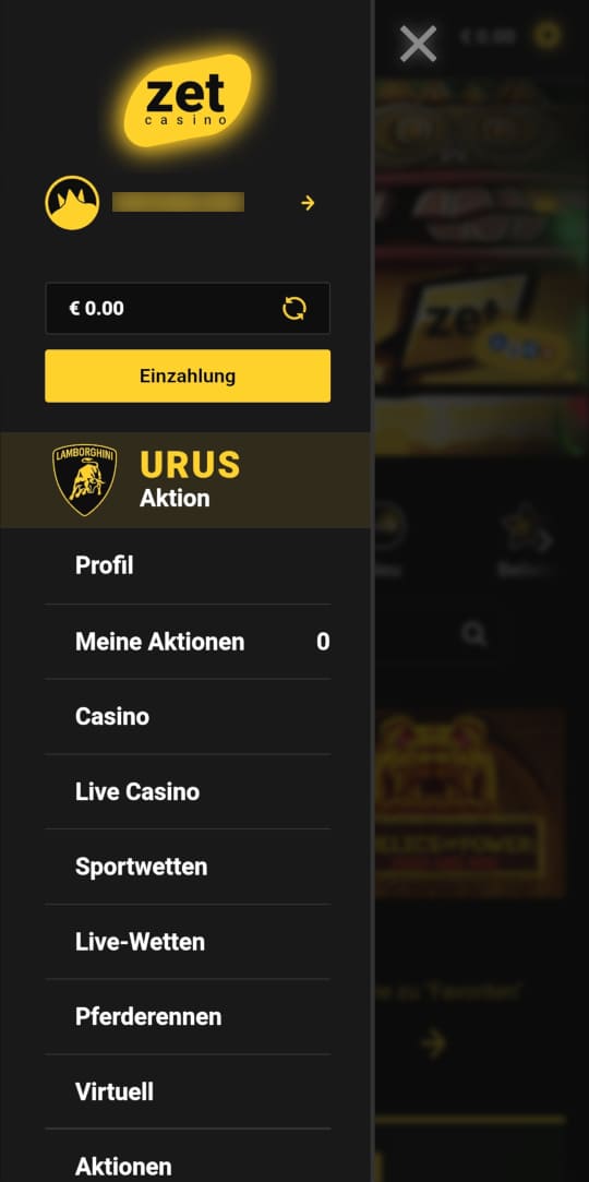 Zet online casino seitenleistenmenu mobile vorschau