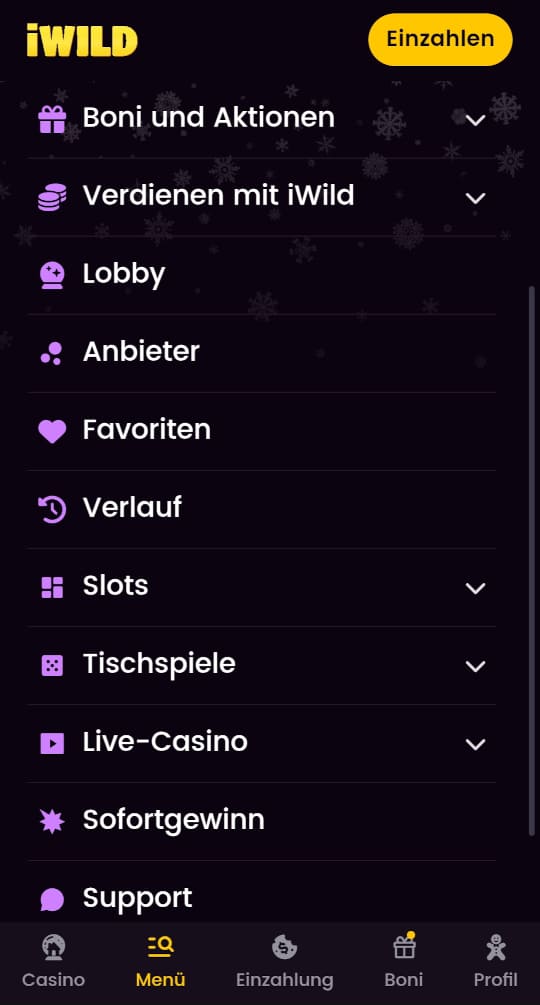 iWild online casino seitenleistenmenu mobile vorschau